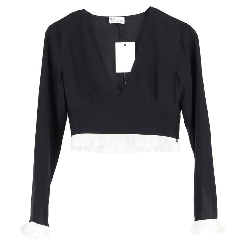 RED Valentino Ruffled-Hem Cropped Top in Black Viscose